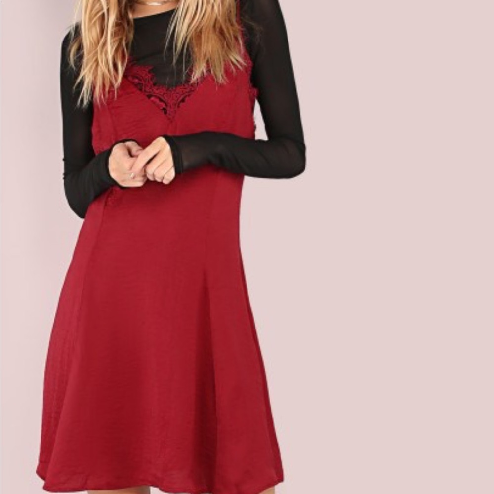 Lace hem Cami fit and flare dress burgundy